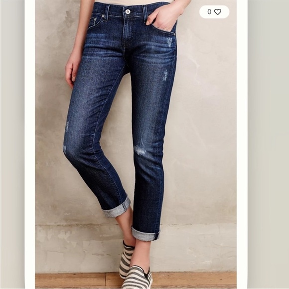 Ag Adriano Goldschmied Denim - Adriano Goldschmied • The Nolan Distressed Relaxed Slim Dark Wash Mid Rise Jean